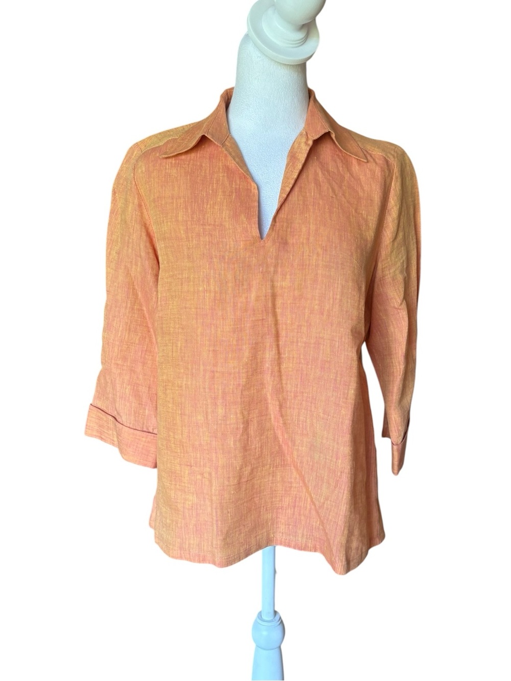 Richard Malcolm Irish Linen Blouse Top Side Buttons Orange Womens Medium Petite